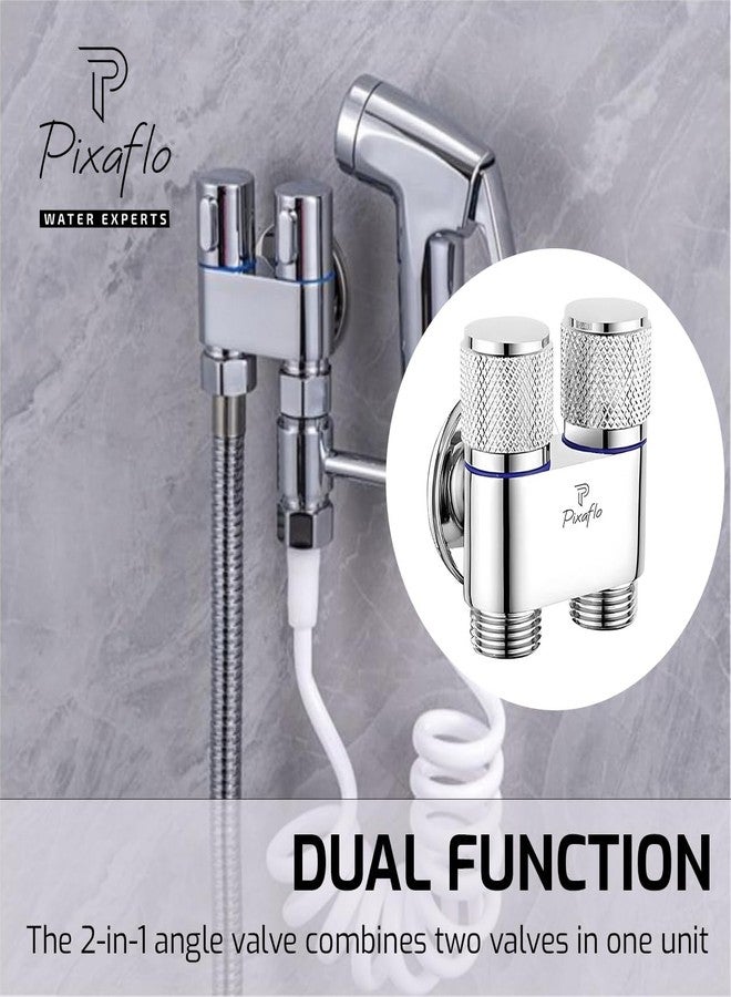 Pixaflo Compact Brass 2 Way Angle Cock | 2-in-1 Angle Valve with Wall Flange | Chrome Finish For Bathroom, Toilet, Wash Basin - Image 2